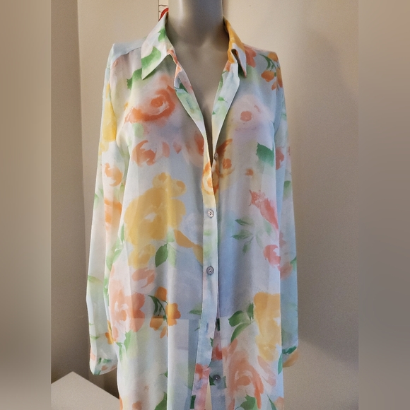 J.Jill Sheer Pastel Floral Blouse Size Medium - Picture 3 of 7
